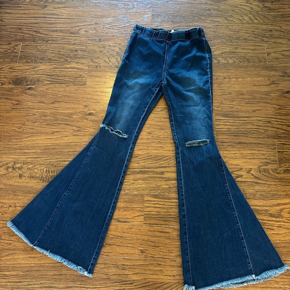 Newbury Kustom Blue Flare Wide Leg Jeans - Picture 2 of 5